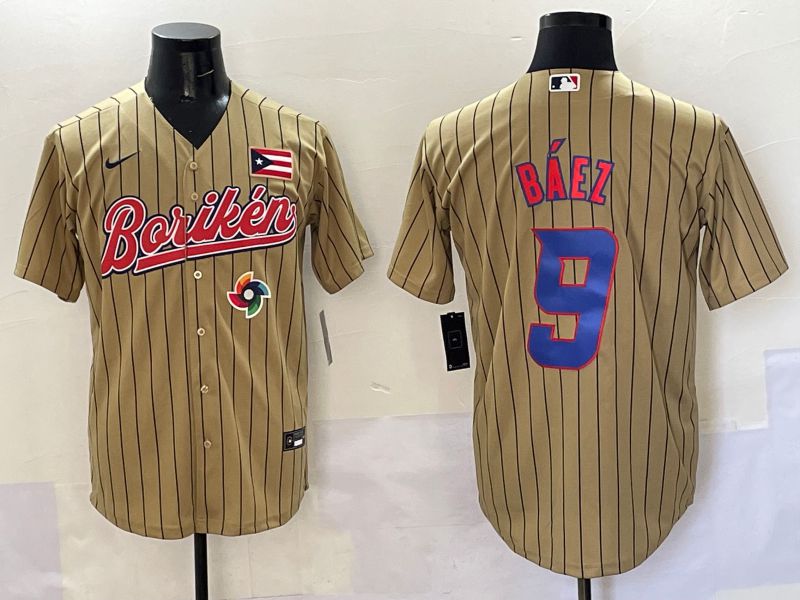 Men Puerto Rico #9 Baez Brown Stripe Joint Name 2025 Nike MLB Jersey style 11